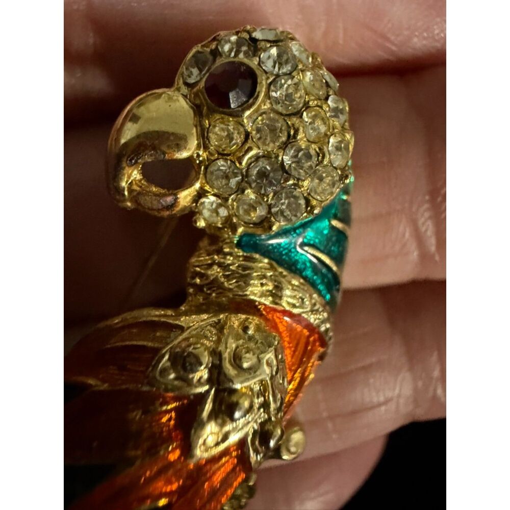 Vintage enamel and rhinestone parrot brooch - Picture 2 of 4